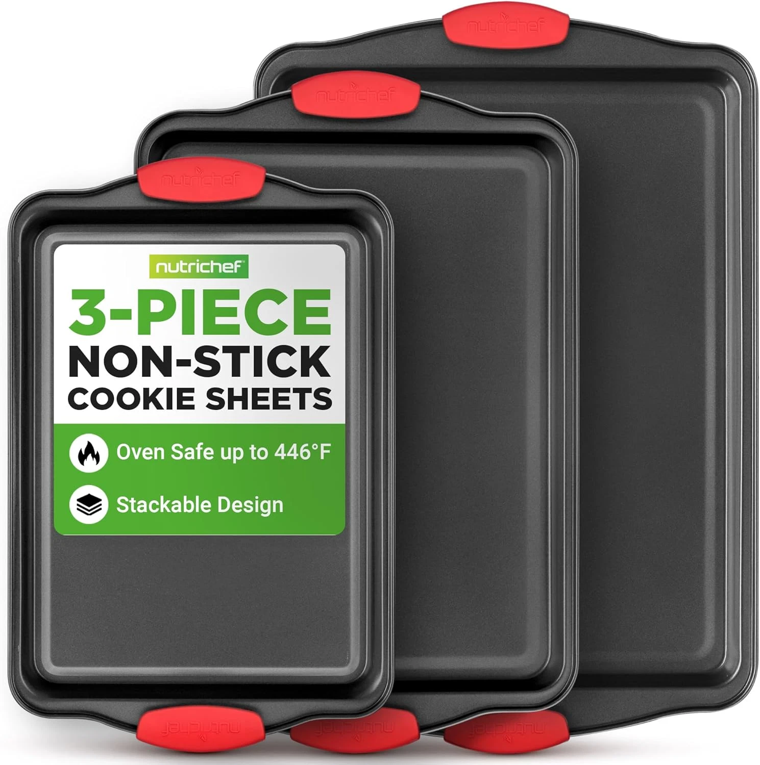 3-Piece Nonstick Cookie Sheets Baking Set Stackable Oven Trays