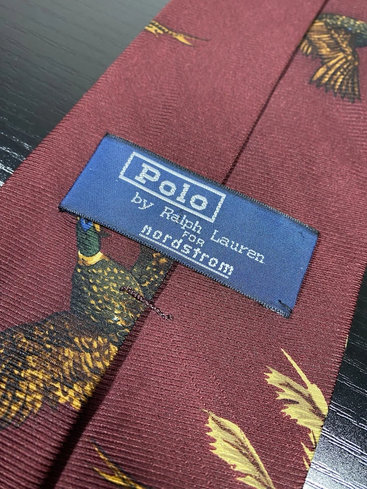 POLO RALPH LAUREN Nordstrom винтажный птица фазан 100% шелк галстук бордовый сделано в США - Изображение 2 из 4