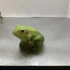 Fenton Satin Opal Glass Hand Painted Frog with  Crystals SIGNED & sticker
