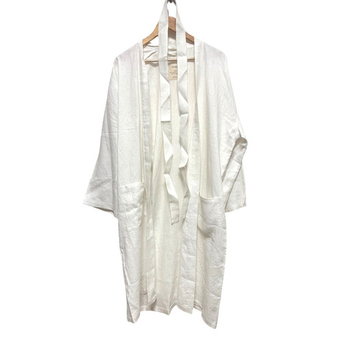 Linen 100% French Flax Bath Robe Unisex White Spa Light wit Tie White One Size