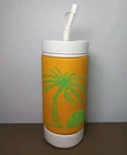 Vintage Water Bottle Foam Insulated Palm Trees Sun Vacation Yellow Pre-Owned