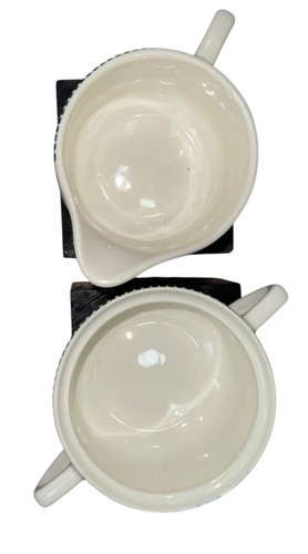 Vintage Currier und Ives bedeckt Zuckerdose & Milchkännchen Set blau Zug & Dampfschiff - Bild 4 von 8