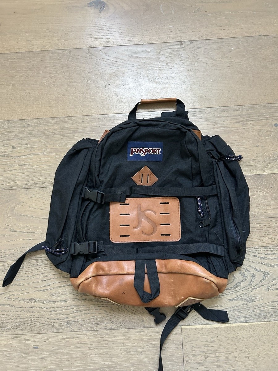 RARE Jansport Daypack Leather Bottom Rucksack Vintage 90s Black