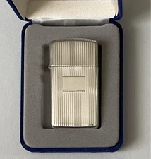 Zippo Sterling Silver 1999 Slim Lighter Striped Pattern Used