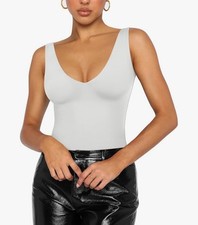 Women s Plunge Deep V Neck Sleeveless V Backless Going Out Tank Bodysuit size S