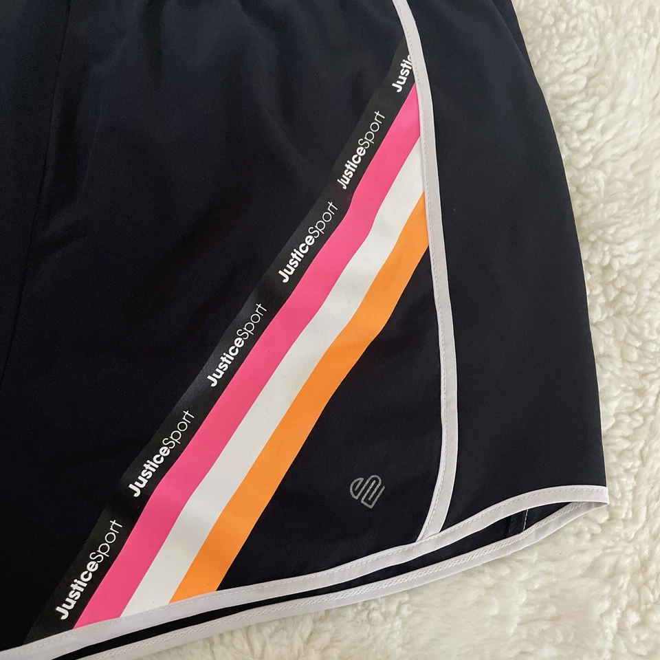 Justice Sport Girls Shorts Size XL 16/18 Black Pink White Running Athletic Liner - Image 3 of 4