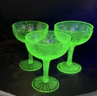 Set of 3 Hocking Cameo Ballerina Green Uranium Depression Glass Sherbet Cups