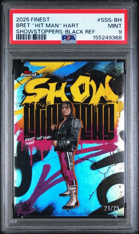 2025 Topps Finest WWE Bret Hart #SSS-BH Showstoppers Black /25 PSA 9