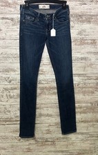 Hollister Embroidered Skinny Jeans Blue Denim Stretch Classic Button Zip Pockets