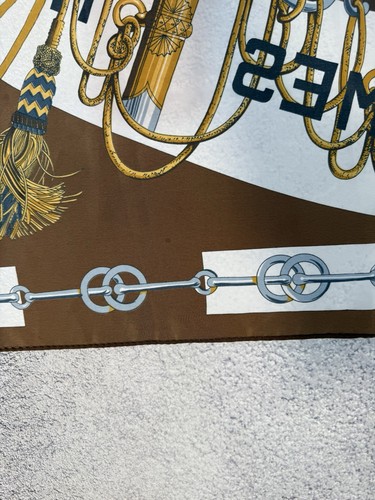 Vintage Inspired Hermes Style Polyester Scarf Brown Gold Equestrian Print 83x86 - Picture 10 of 22