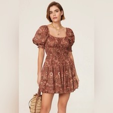 Ulla Johnson Mini Dress Juniper Rosebud Floral Puff Sleeves Smocked 2 Womens