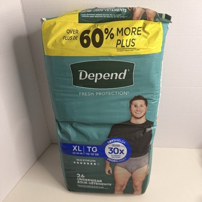 Depend Fresh Protection Underwear Men XL 44-54 26 Ct Maximum Absorbency