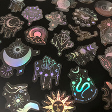 100 Pack Holographic Laser Silver Transparent Stickers Waterproof Set Sun Moon