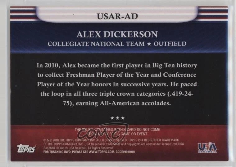 2010 Topps USA Baseball Team Relics Alex Dickerson #USAR-AD - Image 2 of 2
