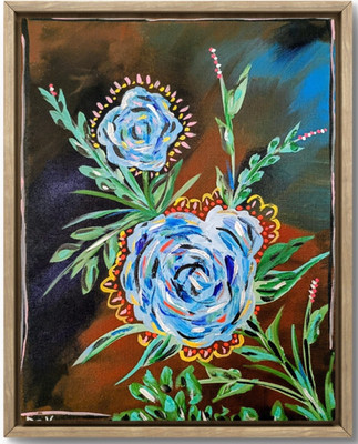 Floral In Blue 11x14 Canvas Original Art Expressionism Abstract Shabby Chic Boho