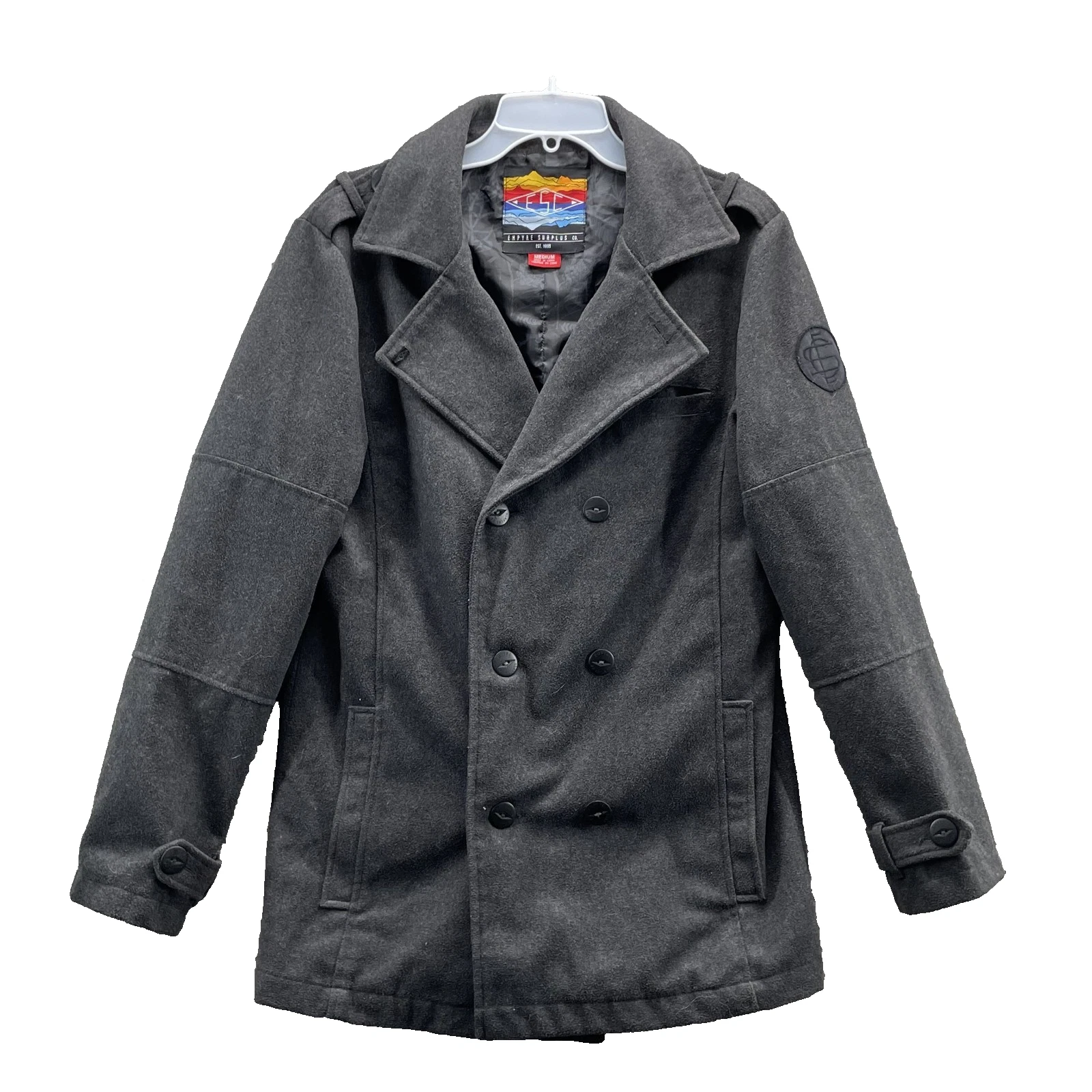 ESC Empyre Wool Blend Pea Coat Mens Med Double Breasted Academia Classic Utility