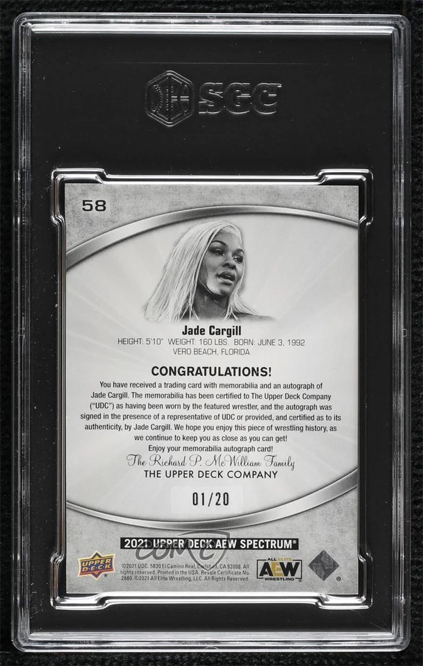2021 Upper Deck AEW Spectrum Memorabilia /20 Jade Cargill SGC 8 Rookie Auto RC - Image 2 of 2
