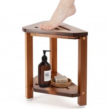 Acacia Wood Corner Shower Stool Foot Rest Bath Seat Bathroom Bench Storage Shelf