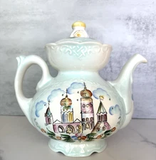 Russian Imperial Lomonosov Church Theme Porcelain Teapot Coffee Pot 60's-80's