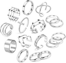 17PCS Silver Knuckle Rings for Women Stainless Steel Set Midi 17 pcs