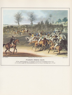 1974 Vintage HORSE RACE ''ST. ALBANS STEEPLE CHASE'' COLOR Art Print Lithograph
