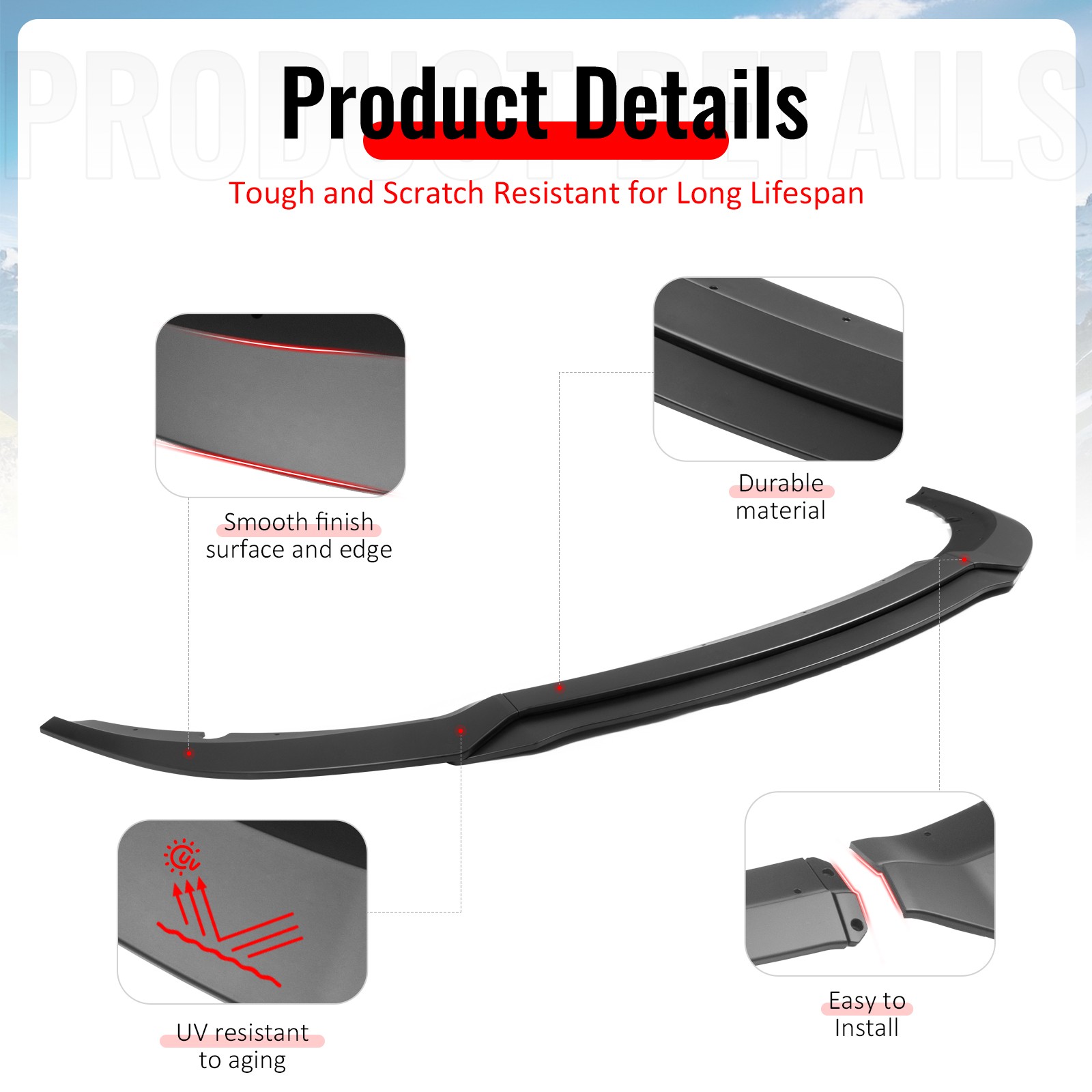 Fits 15-23 Dodge Charger SRT V7 C Style ABS Front Bumper Lip Matte Black 4PCS