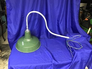 Vintage Gooseneck Light Green Porcelain Enamel Industrial Barn Gas Station Sign