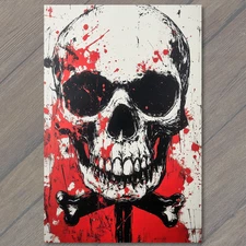 Art Print Skull Crossbones Black Red Splatter Horror Macabre Grunge Spooky Hallo