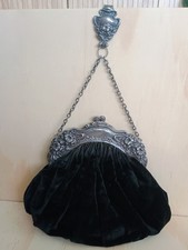 VINTAGE RARE Black Velvet Evening Clutch Bag with Sterling Silver Frame  Chain