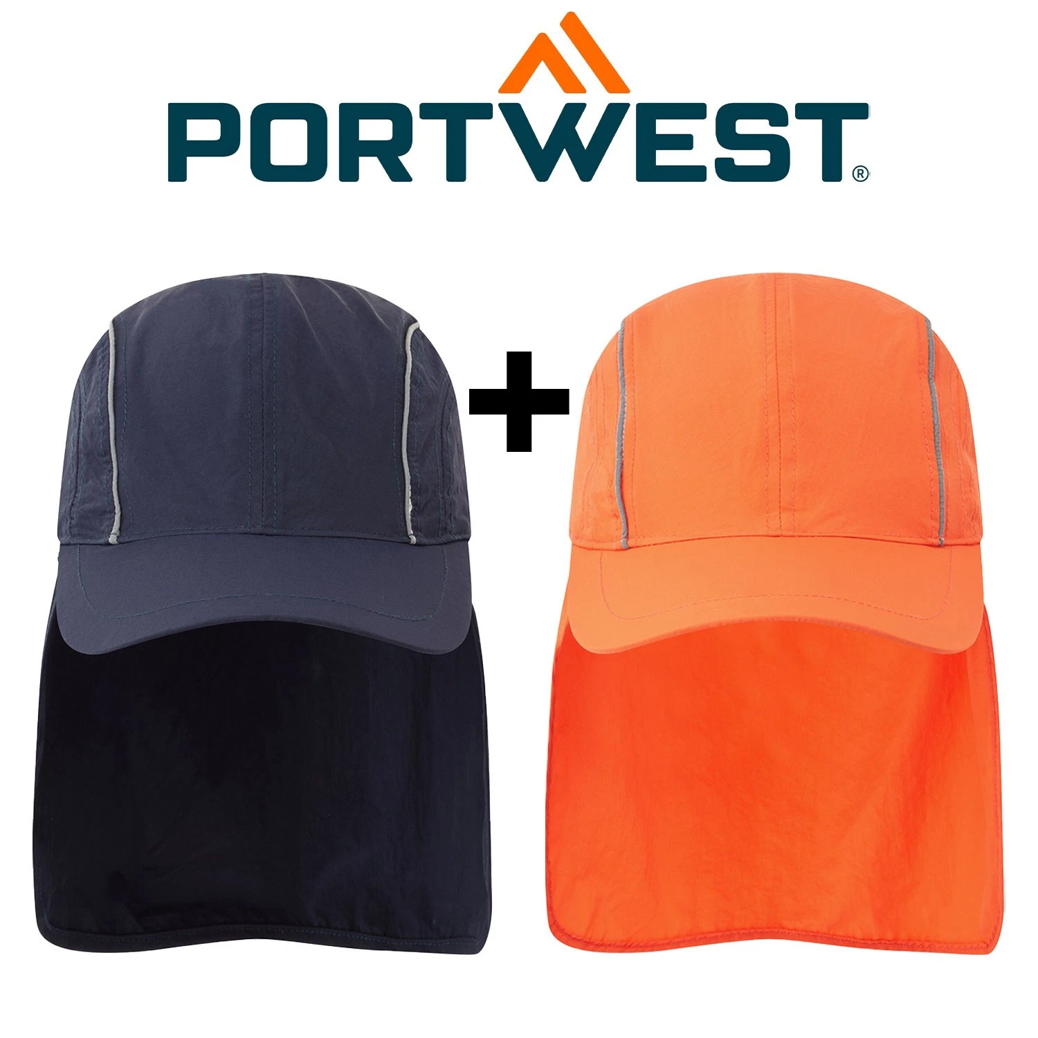 2x Portwest Sun Cap Neck Shade Reflective Visor Safety Work Hat Navy Orange Bulk