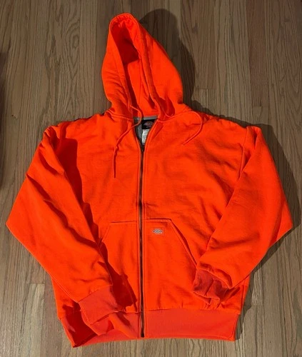 Genuine Dickies Work Hooded Orange Lined Jacket Size XL