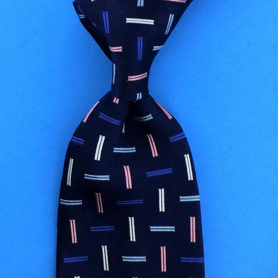 Gravata Turnbull & Asser Inglaterra gravata rosa cinza barras geométricas azul marinho luxo L3 nova - Imagem 2 de 4