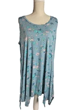 LOGO Layers By Lori Goldstein Size 1X Tunic Tank Top Blue Floral High-low hem
