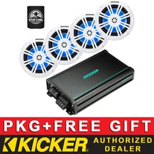 KICKER KMA360.4 MARINE/BOAT 4CH AMPLIFIER+6.5" SPEAKERS WITH LED RGB LIGHT