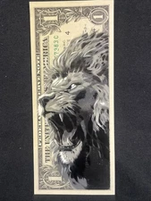 Lion 1 Dollar Bill Original painting Graffiti Art Street Art Outsider Art
