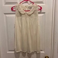 LOFT Womens Tank Top Size L Ivory Sleeveless Peter Pan Collar Pearls Crochet