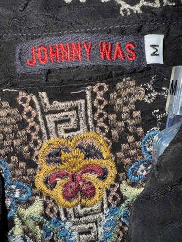 Johnny Was MD Clarissa Boho Embroidered Button Down Black Tunic Shirt Dress - Picture 9 of 10