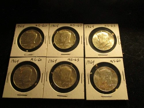 BU Kennedy  1964 Half dollar lot of 6 90% silver