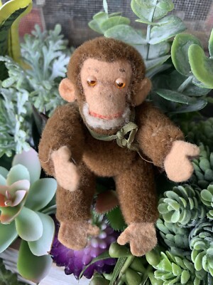 Diem ? Jocko Monkey Chimp Mini 1950s Mohair Wool 3  No ID Limb Pin Jointed