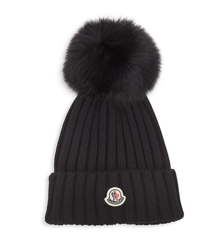 MONCLER FOX FUR POM-POM RIBBED WOOL 