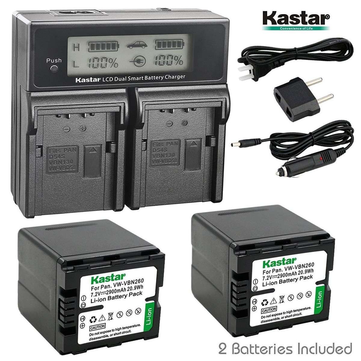 VW-VBN260 Battery & LCD Dual Charger for Panasonic HDC-SD900 SD909