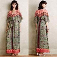 Anthropologie Vanessa Virginia Chama Caftan Silk Dress Maxi Boho Sz S