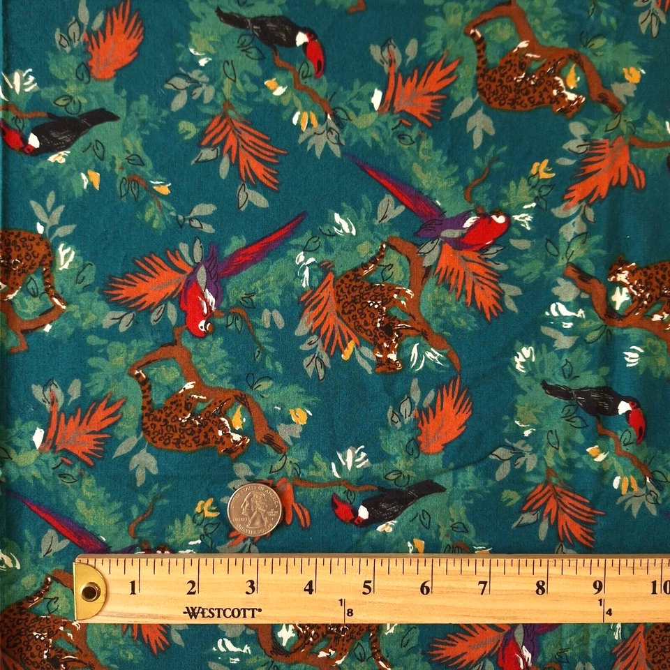 A. Henry Jungle Animals Birds Multi on Dark Green Quilting Cotton Fabric 34" L - Image 4 of 4