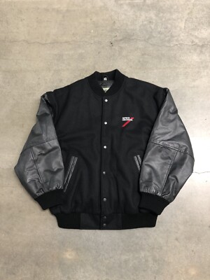 Vintage Spies Hecker Embroidered Logo Leather Wool Varsity Jacket