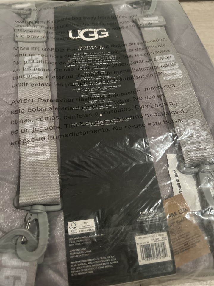 UGG Mischa Quilted Outdoor Blanket Camping Seal Gray/Gray Violet/Ombre