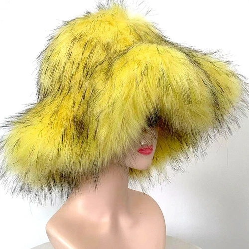 Invierno Mujeres Esponjoso Imitación Piel Cubo Sombrero Cálido Ala Ancha Sombreros de Pescador - Imagen 14 de 25