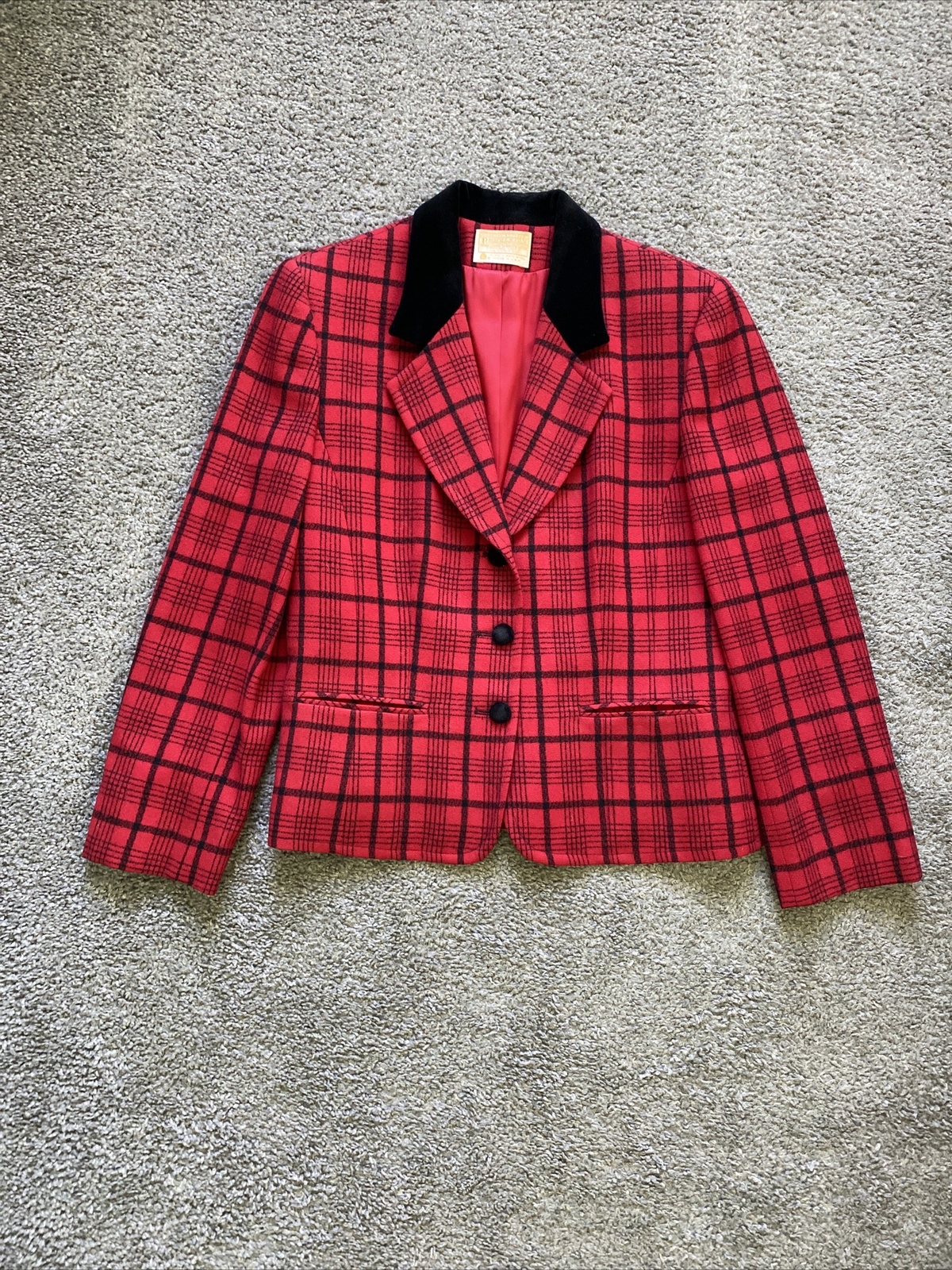 Vtg Pendleton Blazer Jacket Classic Red Black Pla… - image 1