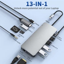 13 in 1 USB-C Dock Station Type-C Hub 4K HDMI Ethernet VGA Adapter Splitter