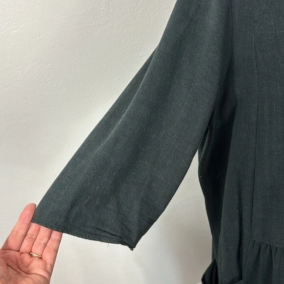 VETEMENTS Abito Solika Shift donna L morbido nero misto lino tasche larghe manica 3 4