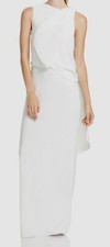 $395 Halston Women's White Asymmetric Draped Gown Dress Size US 8